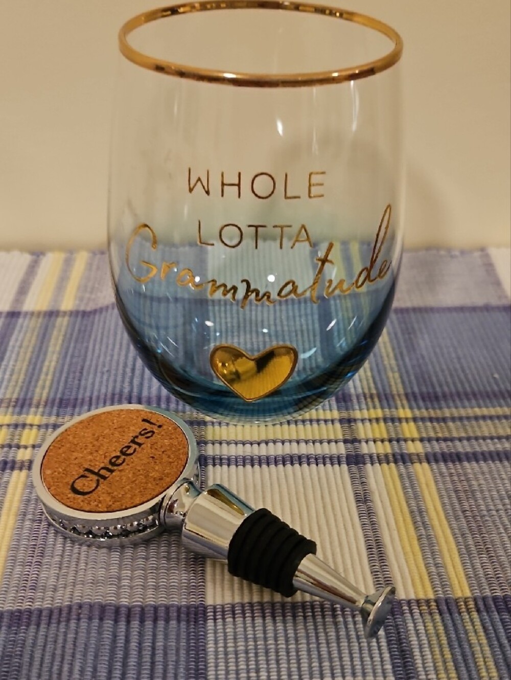 Whole Lotta Grammatude Stemless Wine Glass and Bottle Stopper. - Picture 5 of 5